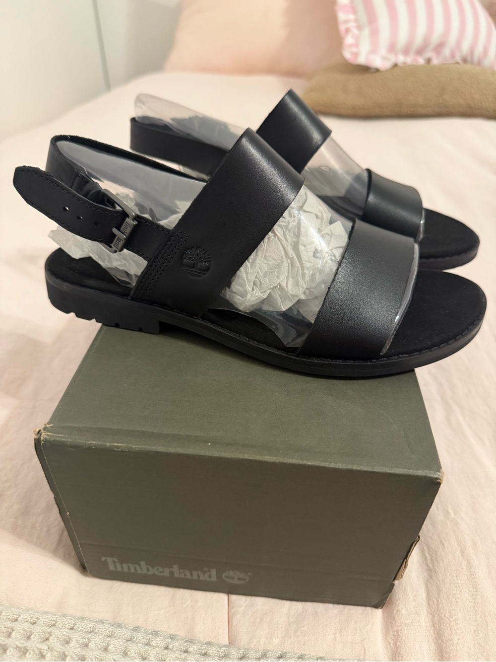 Timberland Black Leather Backstrap Sandals